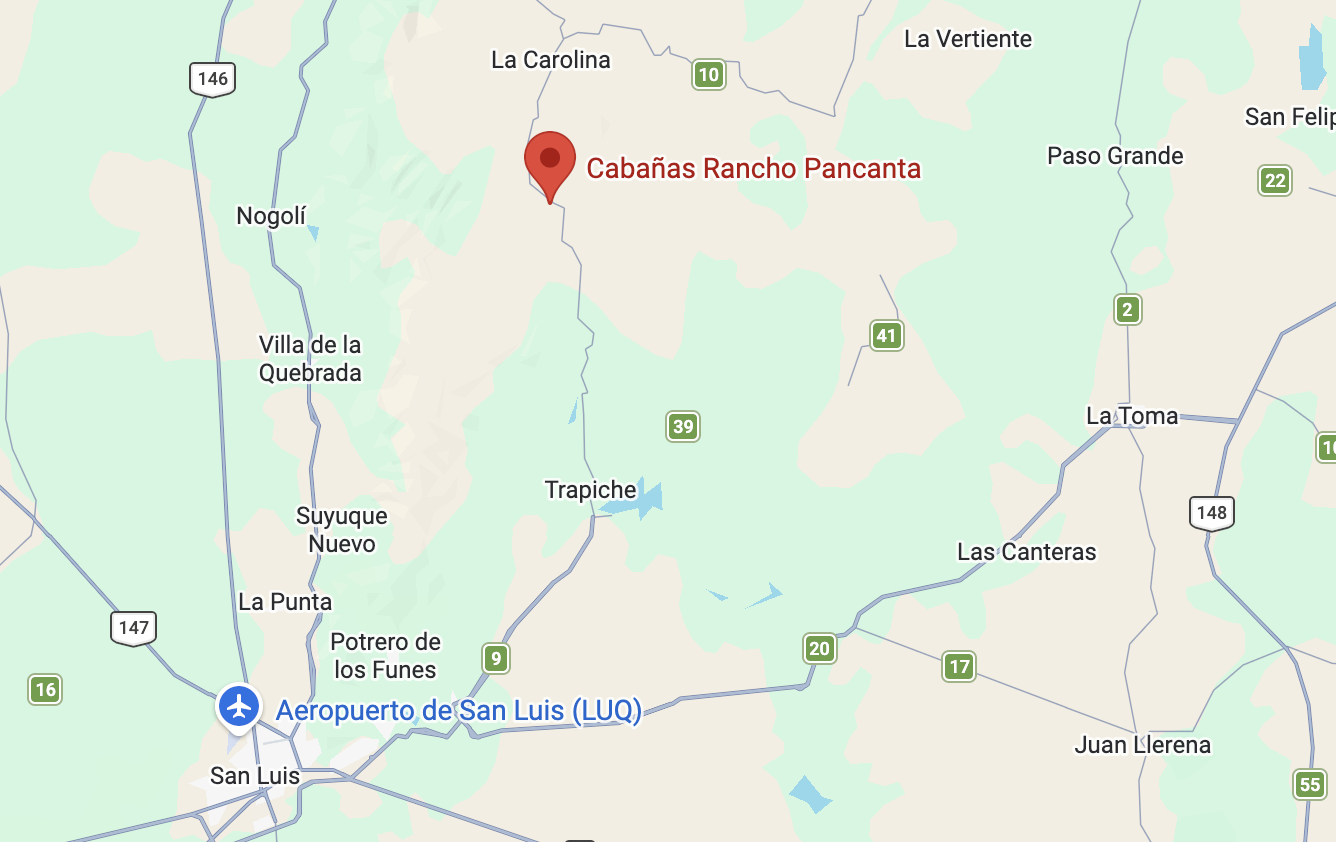 Ubicación de Rancho Pancanta en las sierras de San Luis